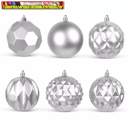 58762B Karácsonyfadísz szett - gömbdísz - ezüst - 6 db / csomag