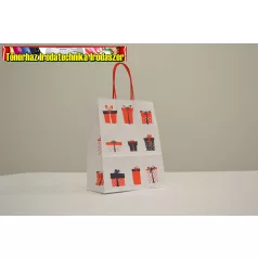   Sodrottfüles papírtáska 22x18x8 cm fehér piros füllel ajándékdobozos nyomattal
