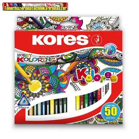 KORES Triangular Színes ceruza készlet, háromszögletű, 50 különböző szín (93350)