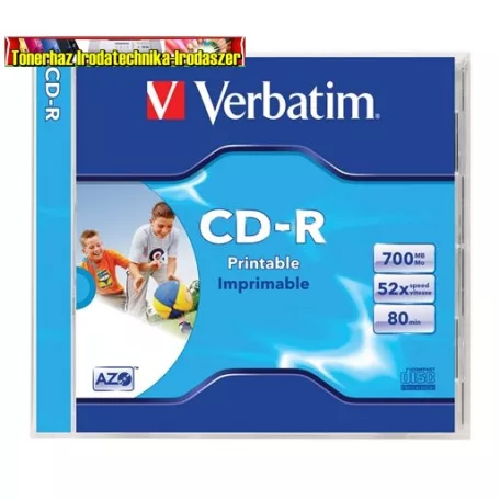 VERBATIM CD-R lemez, nyomtatható, matt, ID, AZO, 700MB, 52x, normál tok, 