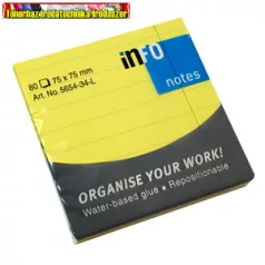   Jegyzettömb INFO NOTES 5654-34-L öntapadós 75x75 mm NEON VONALAS 80 lap neon sárga