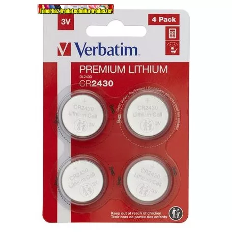 Gombelem, CR2430, 4 db, VERBATIM Premium