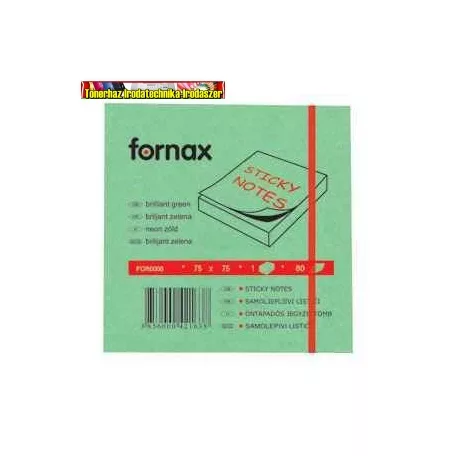 Jegyzettömb FORNAX öntapadós 75x75 mm neon zöld 80 lap/cs