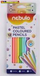   NEBULO, Színes ceruza készlet, hatszögletű,  12 különböző pasztell szín