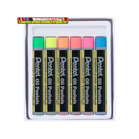 Pentel PHN-F6 olajpasztell kréta készlet,  6 klf., fluoreszkáló