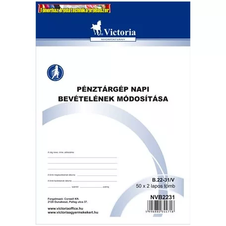 Pénztárgép napi bevételének módosító tételei, 25x2 lapos, A5, VICTORIA "B.22-31" nyomtatvány
