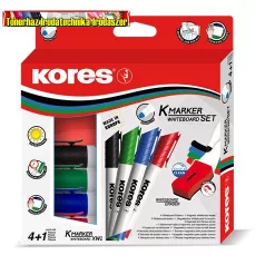   Kores Tábla- és flipchart marker készlet mágneses táblatörlő szivaccsal, 1-3 mm, kúpos (4db filc+1db szivacs) (táblafilc készlet)