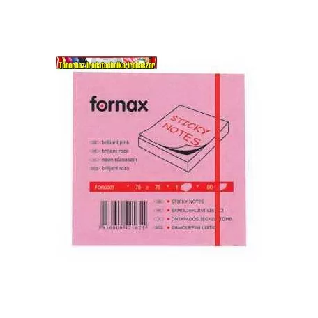 Jegyzettömb FORNAX öntapadós 75x75 mm neon rózsaszín 80 lap/cs
