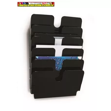 Prospektustartó, fali, fekvő, A4, DURABLE FLEXIPLUS 6, fekete, 6 rekeszes