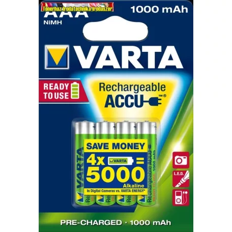 VARTA Tölthető elem, AAA mikro, 4x1000 mAh, 