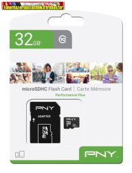 PNY memóriakártya 32GB microSDHC Performance Plus Class 10 + adapterrel