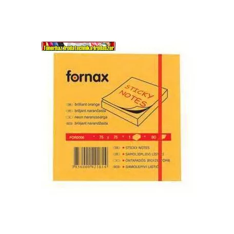 Jegyzettömb FORNAX öntapadós 75x75 mm neon narancs 80 lap/cs
