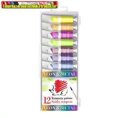   Tempera készlet, 12 darabos, ICO Süni 12 x 12 ml Neon és Metál színek