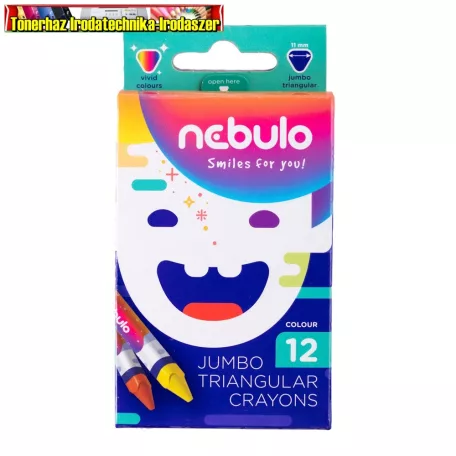 Zsírkréta, 12 darabos, NEBULO háromszögletű JUMBO (vastag)