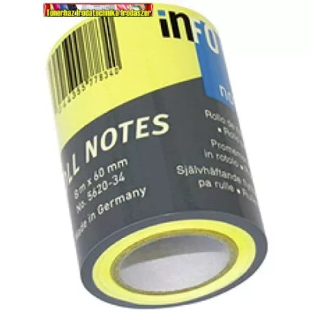 Jegyzettömb Info Notes 5620-34 öntapadós henger 60 mm x 8 m neon sárga