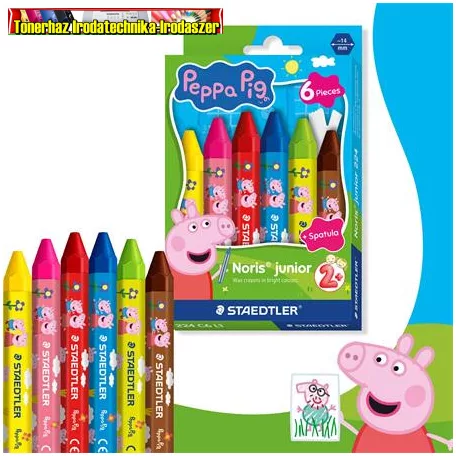 Zsírkréta, hatszögletű, jumbo, STAEDTLER „Noris® junior 224”, Peppa malac, 6 szín/dob