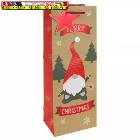 Dísztasak Clairefontaine/Eurowrap 12,7x35,5 cm boros, karácsonyi manó kraft (italtasak)