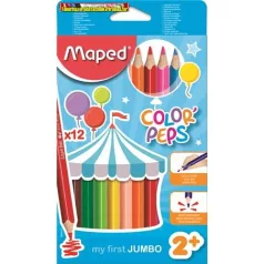   Színes ceruza készlet, háromszögletű, vastag, MAPED Jumbo, 12 különböző szín