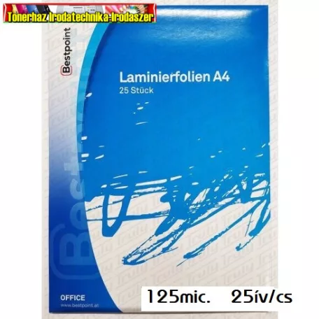 LAMINÁLÓ FÓLIA  A/4 125 MIKRON 25 DB/CS  BESTPOINT