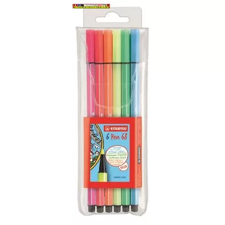 STABILO Pen 68, Rostirón készlet, 1 mm, 6 különböző neon szín (filctoll)(rostiron)