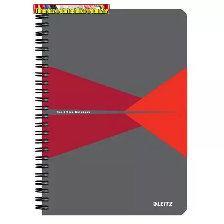 LEITZ  Office Spirálfüzet, A5, kockás, 90 lap, PP borító, szürke-piros 44981025