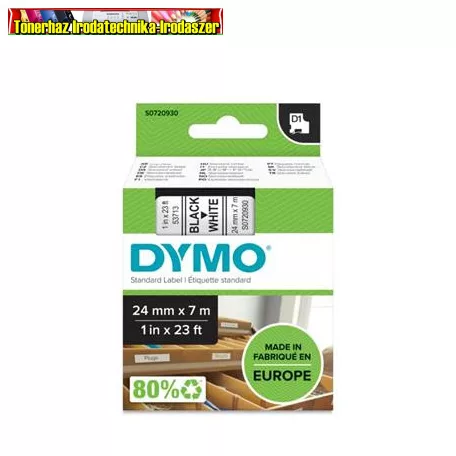 Dymo D1 kazetta (S0720930) 53713- 24mmx7m FEKETE betű/FEHÉR háttér