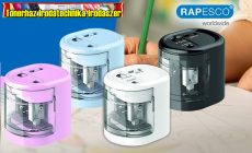 RAPESCO PS12-USB Hegyező, kétlyukú, asztali, elemes, USB töltővel, 3 színben