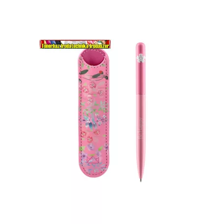 Golyóstoll Burgeon pink 1,0 mm kék tintával, eco bőr tokkal (tollszett)