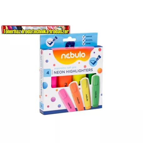 Szövegkiemelő készlet, 2-5 mm, NEBULO, 4 neon szín