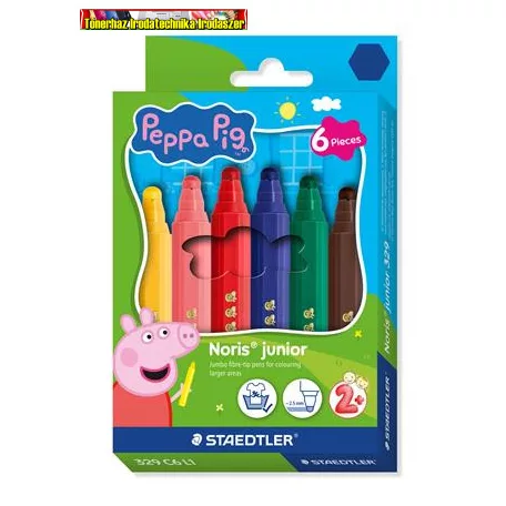 Filctoll készlet, 2,5 mm, kimosható, jumbo, STAEDTLER „Noris® junior 329”, Peppa malac, 6 szín/készlet