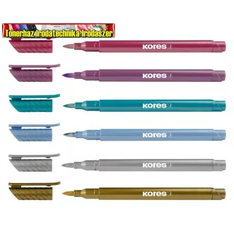 KORES Metallic Style ecsetirón készlet, 6 metál szín (filctoll)