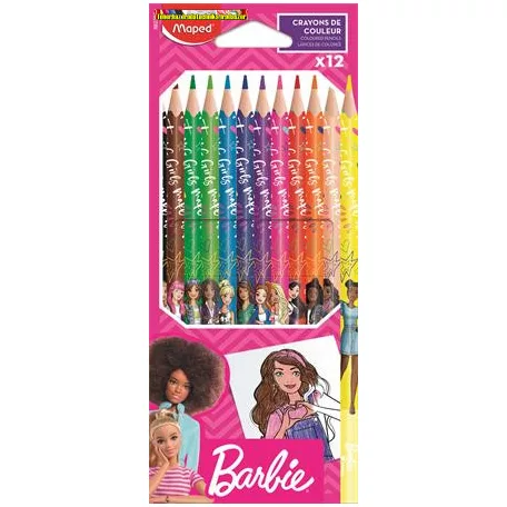 Színes ceruza készlet, háromszögletű, MAPED Barbie, 12 különböző szín