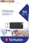   VERBATIM PinStripe Pendrive, 64GB, USB 2.0, 10/4MB/sec,  fekete