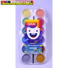   Nebulo Vízfesték készlet, 12db-os, gyöngyház színű, 30mm festékgombokkal 
