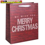   Dísztasak karácsonyi 26x32 cm piros Merry Christmas felirattal