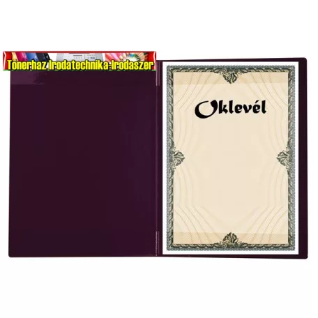Oklevéltartó, plüss, A4, VICTORIA, bordó