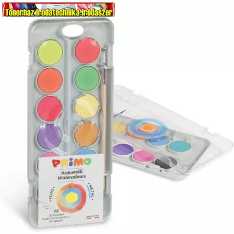 - KIÁRUSíTÁS - Vízfesték PRIMO 115A12FM 12x Ø 30 mm (nagygombos - 7 metallic + 5 neon szín )