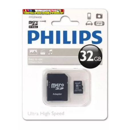 Philips Memóriakártya, Micro SD 32GB HC UHS-I U1 , adapterrel