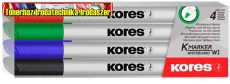 KORES K-Marker Tábla- és flipchart marker , 1-3 mm kúpos,  4 különböző szín