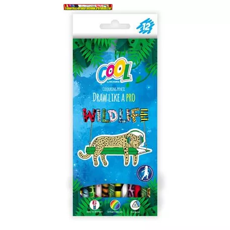 COOL BY VICTORIA Wildlife Színes ceruza készlet, háromszögletű,  12 különböző szín