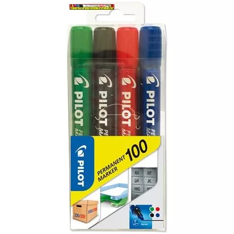  PILOT  Permanent Marker 100 Alkoholos marker, 1 mm, kúpos,4 szín/cs