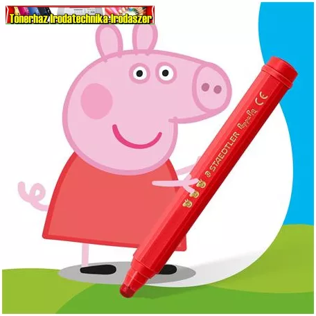 Filctoll készlet, 2,5 mm, kimosható, jumbo, STAEDTLER „Noris® junior 329”, Peppa malac, 12 szín/készlet