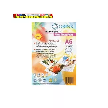 Orink Fotópapír Pp A6 (105x148mm) , S 230g. 20lap fényes  (P661230S20)