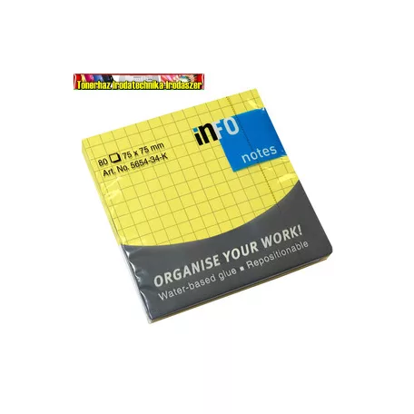Jegyzettömb INFO NOTES 5654-34-K öntapadós 75x75 mm NEON KOCKÁS 80 lap neon sárga
