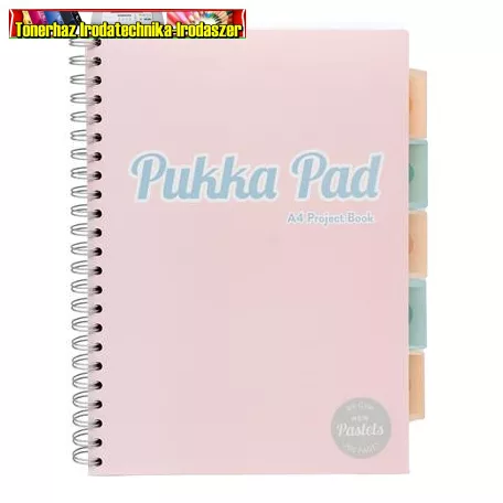 Spirálfüzet, A4, vonalas, 100 lap, PUKKA PAD Pastel project book, vegyes szín