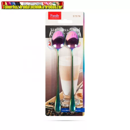 57579 Rozsdamentes acél kávéskanál / latte macchiato kanál - szivárványos - 195 x 32 mm - 2 db / csomag