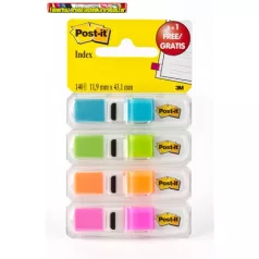   POST-IT  683-4ABX jelölő címke adagolóban, műanyag, 4x35 lap, 12x43 mm, 3M , élénk színek (oldaljelölő)