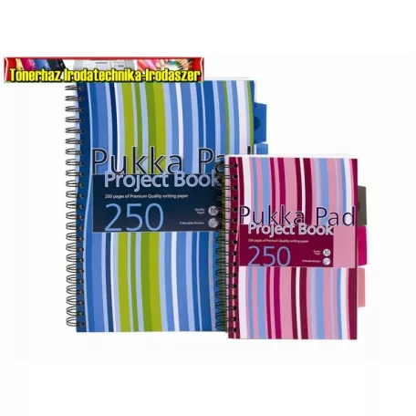 Spirálfüzet, A5, vonalas, 125 lap, PUKKA PAD Stripe project book (A/5)