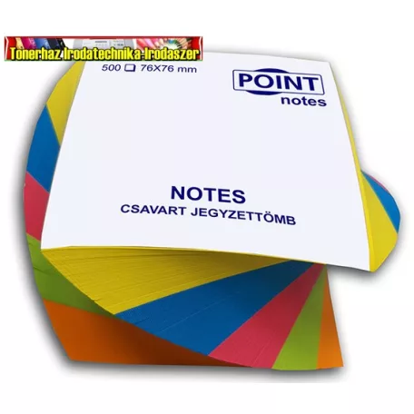 Point 76x76 500 lapos csavart jegyzettömb színes, vidám színek, 5cm magas
