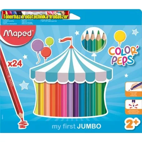 MAPED Jumbo, Színes ceruza készlet, háromszögletű, vastag, 24 különböző szín